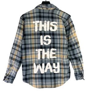 Cakeworthy Star Wars Mandalorian Men's Blue Plaid Flannel Shirt M